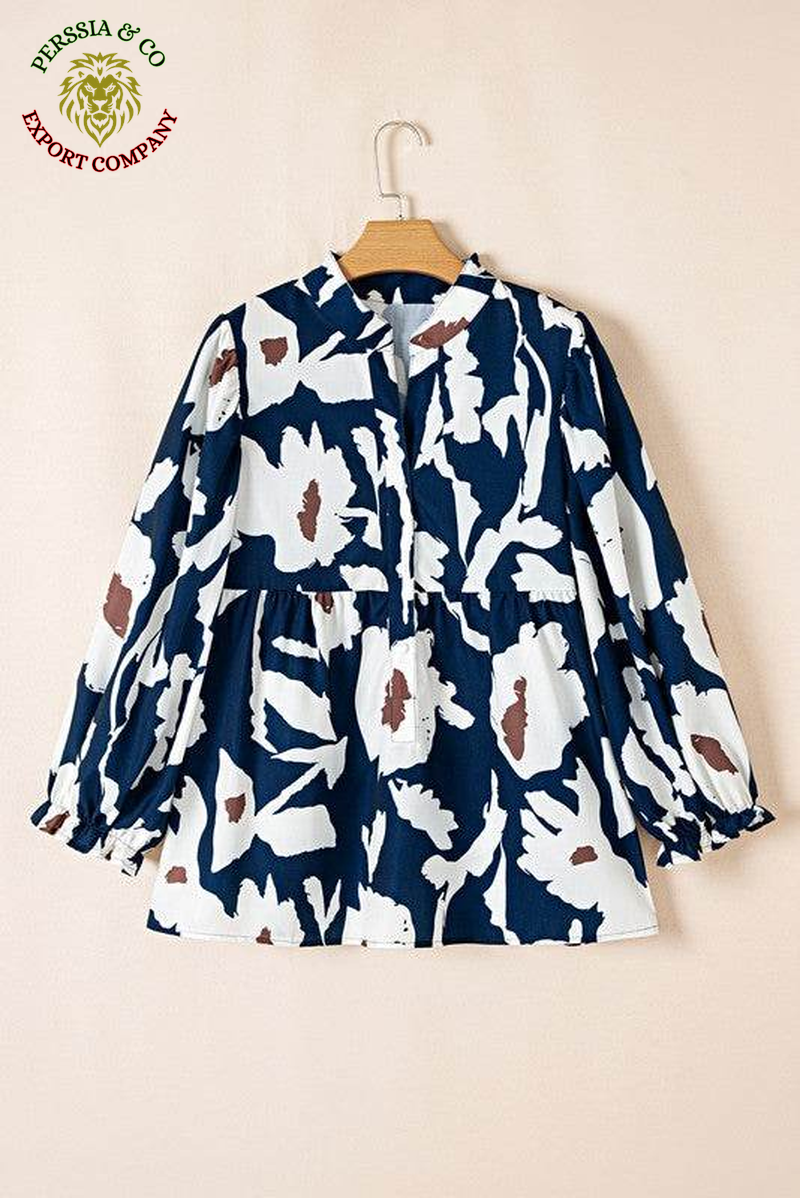 60S Flower Frill Neck Loose Blouse