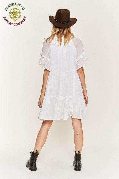 Ruffled Neck Tiered Mini Dress JBJ1054A