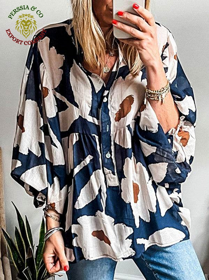 60S Flower Frill Neck Loose Blouse