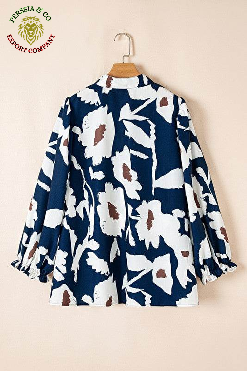60S Flower Frill Neck Loose Blouse