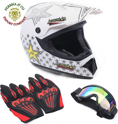 Youth Kids Safety Motocross Helmet ABS Breathable Unisex Youth Kids Helmet W/Goggles Gloves DOT Motocross ATV Dirt Bike Helmet Kit USA Stock (COLOR 4 M)