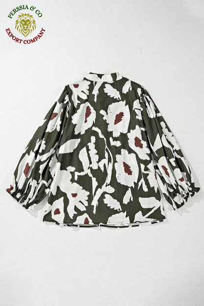 60S Flower Frill Neck Loose Blouse