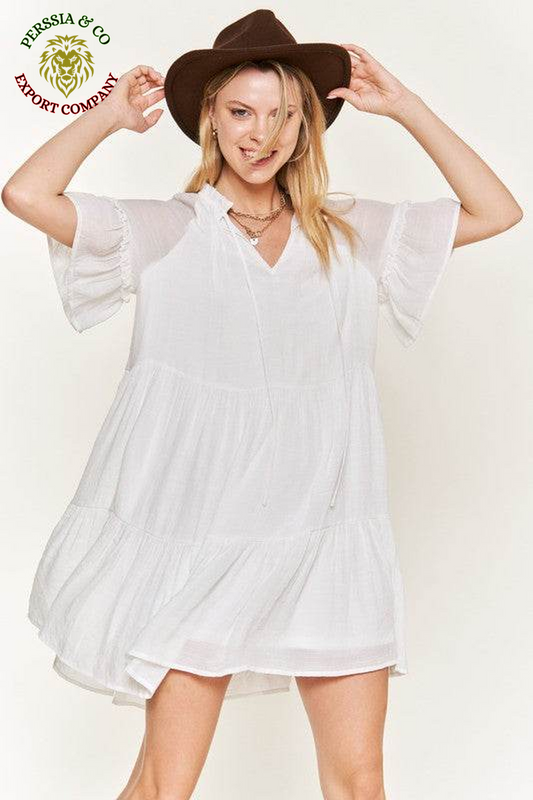 Ruffled Neck Tiered Mini Dress JBJ1054A